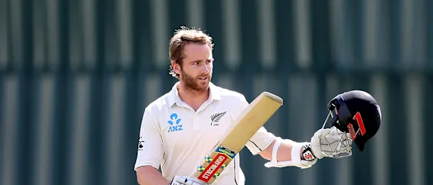 Kane Williamson celebrating his 16th Test century