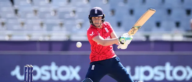 Nat Sciver-Brunt of England plays a shot during the ICC Women's T20 World Cup group B match between England and Pakistan at Newlands Stadium on February 21, 2023 in Cape Town, South Africa.