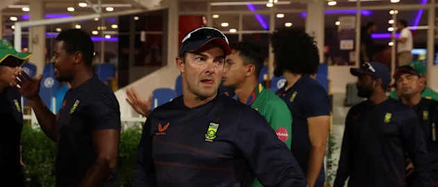 South Africa coach Mark Boucher after the ICC Men's T20 World Cup match between England and SA at Sharjah Cricket Stadium on November 06, 2021 in Sharjah, United Arab Emirates.