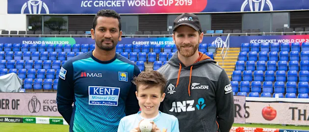 Harry Topping-Morris presented the official match ball to Dimuth Karunaratne and Kane Williamson