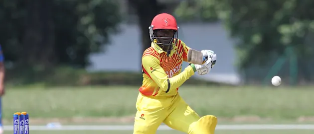 Brian Masaba of Uganda plays a shot