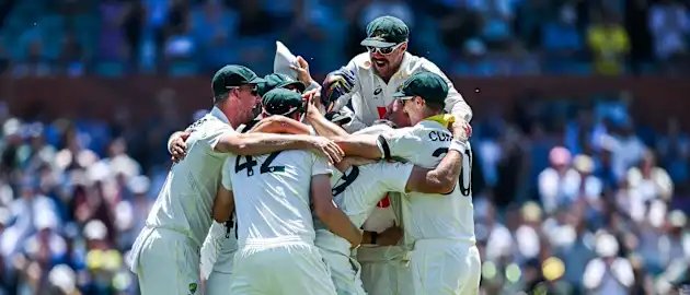 Aussies celebrate after winning in Adelaide