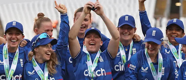 England players celebrate after receiving their medals for winning the ODI series // Getty Images