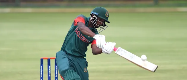 Tanzid Hasan of Bangladesh in action during the ICC U19 Cricket World Cup Group C match between Bangladesh and Zimbabwe at JB Marks Oval on January 18, 2020 in Potchefstroom, South Africa.