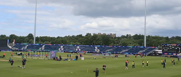 England's squad gather during a training session at the Riverside Ground, in Chester-le-Street, northeast England, on July 2, 2019, ahead of their 2019 Cricket World Cup group stage match against New Zealand.