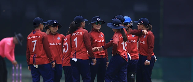 Thailand celebrate a wicket during their win over Myanmar