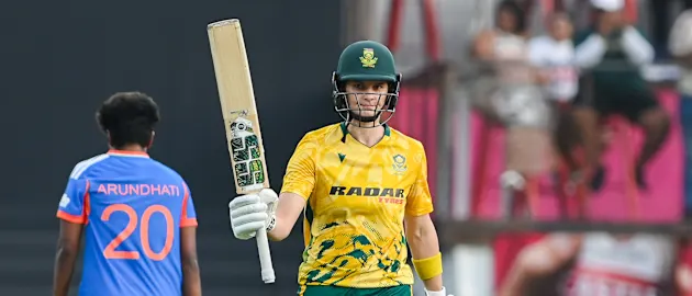 Laura Wolvaardt marks her 15th T20I half-century in the second T20I against India in Durban (CSA)