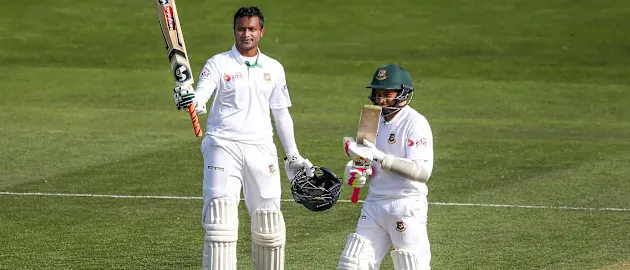 Shakib Al Hasan of Bangladesh celebrates his double century