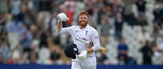 England batsman Jonny Bairstow celebrates his century