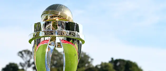 ICC WCWC trophy during the 2022 ICC Women's Cricket World Cup match between Bangladesh and South Africa at University Oval on March 05, 2022 in Dunedin, New Zealand.