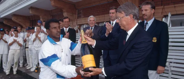 Aravinda de Silva wins Player of the Match award during a County stint in England