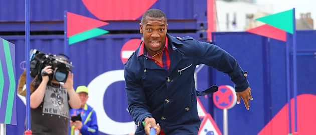 Yohan Blake takes part in the Street Race at the Nottingham fanzone during the ICC Cricket World Cup 2019 at Old Market Square on May 31, 2019 in Nottingham, England.
