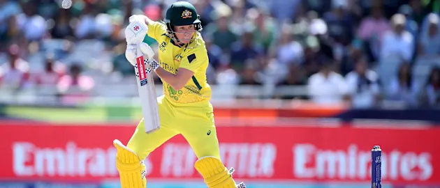 Beth Mooney of Australia plays a shot during the ICC Women's T20 World Cup Final match between Australia and South Africa at Newlands Stadium on February 26, 2023 in Cape Town, South Africa.