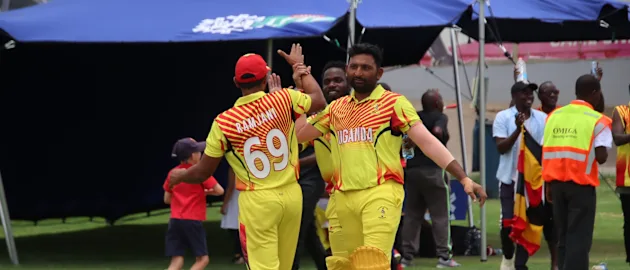 Uganda after bowling out Rwanda for 65.   Picture Credit: Cricket Uganda