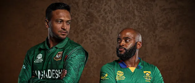 Eyes locked between Bangladesh captain Shakib Al Hasan and South Africa skipper Temba Bavuma!