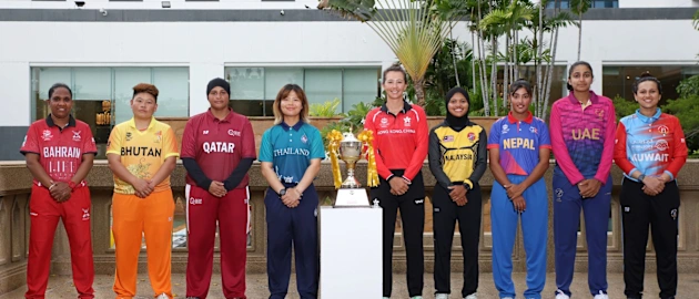 WT20WC26 Asia Qualifier Captains with the Trophy