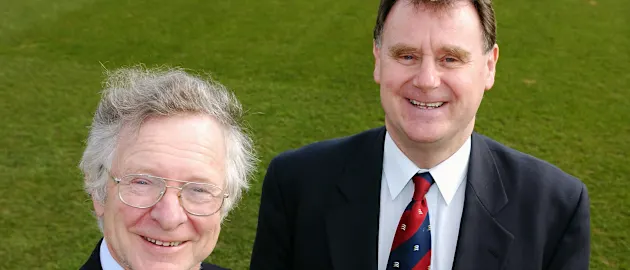 Frank Duckworth (left) and Tony Lewis co-developed the Duckworth-Lewis-Stern system of calculating target scores in rain-affected matches
