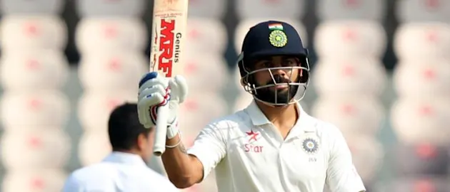 Virat Kohli celebrates his 150 runs
