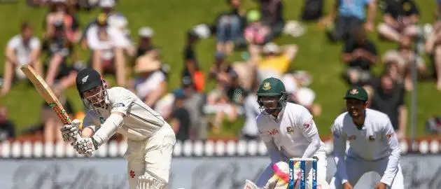 New Zealand skipper Kane Williamson enroute to his unbeaten century against Bangladesh on the final day of the first Test at Basin Reserve, Wellington