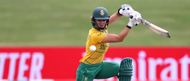 Laura Wolvaardt of South Africa bats during the 2022 ICC Women's Cricket World Cup match between Pakistan and South Africa at Bay Oval on March 11, 2022 in Tauranga, New Zealand.