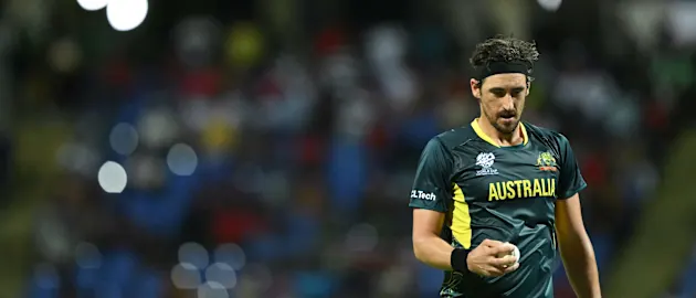 Australia's Mitchell Starc prepares the ball during the ICC men's Twenty20 World Cup 