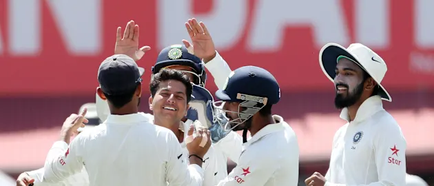 However, he was soon dismissed by debutant Kuldeep Yadav, who claimed his maiden wicket