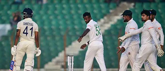 Shreyas Iyer had a slice of luck when Ebadot Hossain bowled him, but the bails failed to dislodge