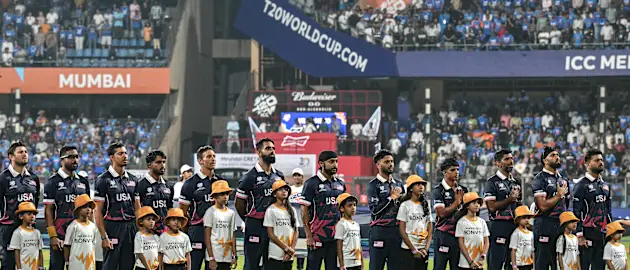 USA line up ahead of their match against India