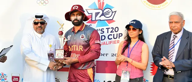 Qatar's Mohammed Rizlan was awarded the Player of the Match for his 46-ball 62