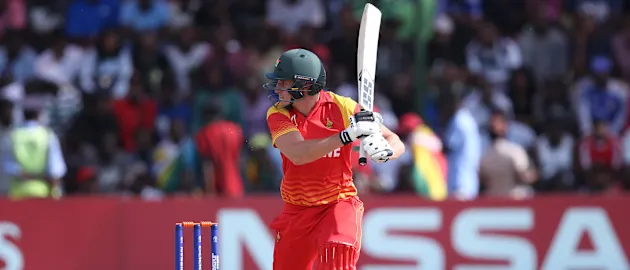 Peter Moor of Zimbabwe scores runs during The ICC Cricket World Cup Qualifier between the UAE and Zimbabwe at The Harare Sports Club on March 22, 2018 in Harare, Zimbabwe (©ICC).