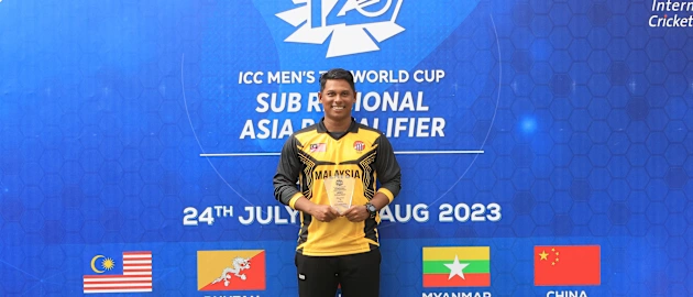 Malaysian seamer Syazrul Ezat was adjudged Player of the Match for returning a record 7/8