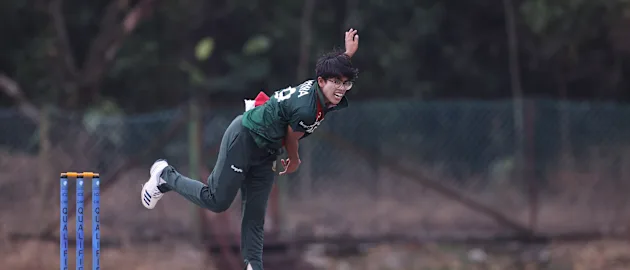 Fahima Khatun of Bangladesh bowls against Malaysia during CWG Qualifier 2022