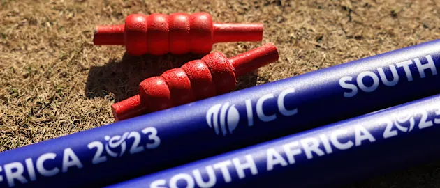 Detailed view of the Match Day Stumps ahead of the ICC Women's U19 T20 World Cup 2023 match between New Zealand and Ireland at JB Marks Oval on January 17, 2023 in Potchefstroom, South Africa.