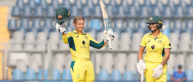 Phoebe Litchfield after scoring her second ODI hundred at the Wankhede