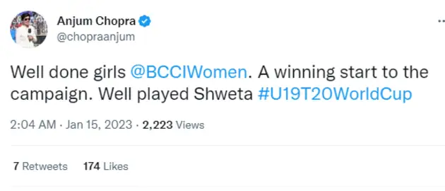 Anjum Chopra also expressed her congratulations.
