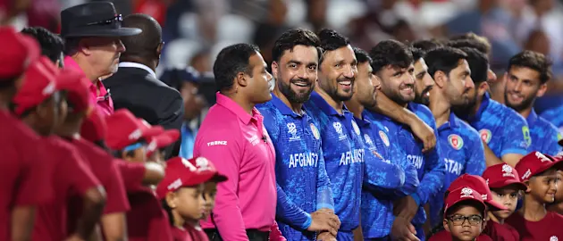 Afghanistan T20I team during national anthem
