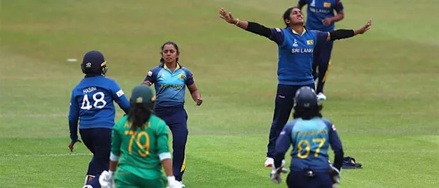 Sri Lanka celebrate their first win.