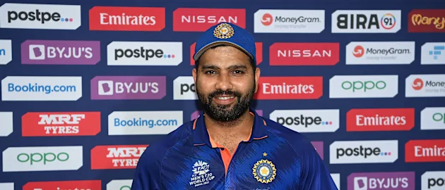 Rohit Sharma of India poses after being named Player of the Match following the ICC Men's T20 World Cup match between India and Afghanistan at Sheikh Zayed stadium on November 03, 2021 in Abu Dhabi, United Arab Emirates.