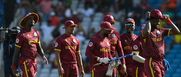 West Indies team celebrate 