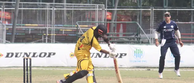 Tony Ura batting in PNG's defeat to Scotland of the ICC World Cricket League Championship.