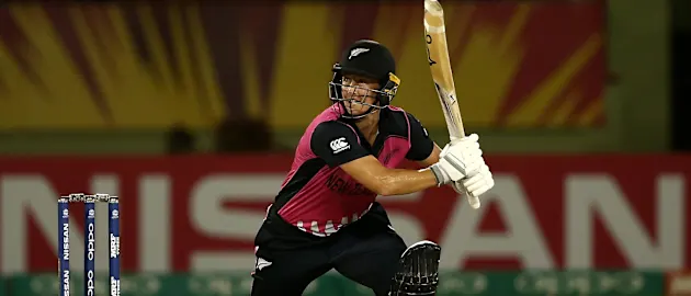 Sophie Devine of New Zealand bats during the ICC Women's World T20 2018 match between New Zealand and Ireland at Guyana National Stadium on November 17, 2018 in Providence, Guyana.