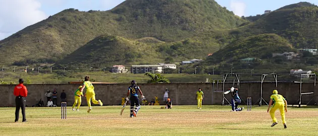 General view of play during the ICC U19 Men's Cricket World Cup match between Australia and Sri Lanka at Conaree Sports Club on January 17, 2022 in Basseterre, Saint Kitts and Nevis.