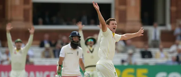 Hazlewood appeals for Moeen Ali's wicket in the 2015 Ashes Test at Lord's
