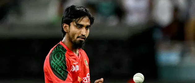 Bangladesh's Tanzim Hasan Sakib prepares to bowl during the Asia Cup 2025 Super Four Twenty20 