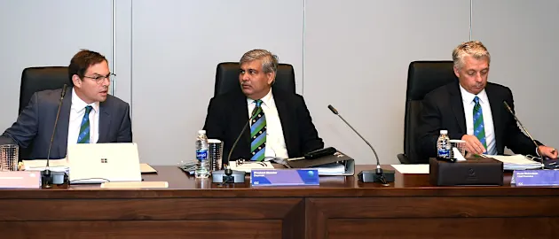 ICC Chairman Shashank Manohar with ICC Chief Executive David Richardson during the ICC Board Meeting