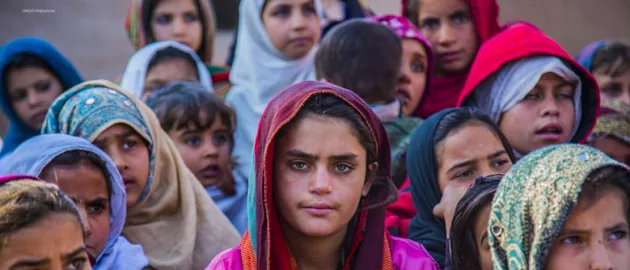 Saima, 12, lives with a disability but has found care and support at a Unicef child-friendly space in Nangarhar province, eastern Afghanistan.