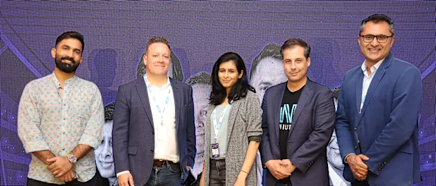 ICC Nium Hackathon Judges L-R Dinesh Karthik, ICC Finn Bradshaw, Nium Jaya Kapur, Nium Joaquin Ayuso De Paul, Picture Board Partners Unmish Parthasarathi