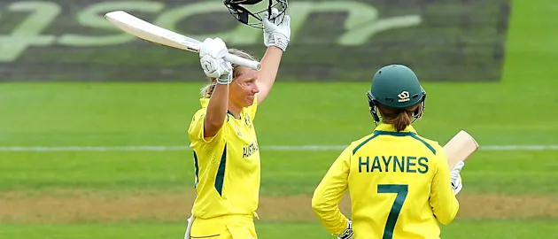Alyssa Healy of Australia celebrates her century