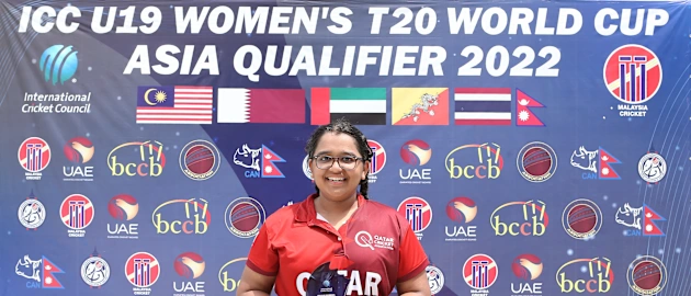 Aleena Khan of Qatar with the Player of the Match award