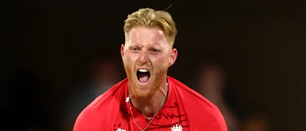 Ben Stokes of England celebrates after taking the wicket of Kane Williamson of New Zealand during the ICC Men's T20 World Cup match between England and New Zealand 1920x1080